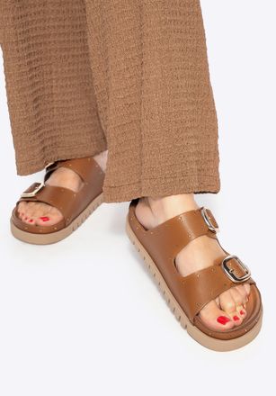 Wittchen Dames leren slippers met klinknagels bruin natuurlijk leer