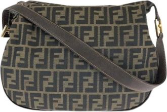 Fendi Pre-owned Shoulder Bags, female, Brown, Size: ONE SIZE Pre-owned Zucca Canvas Leather Shoulder Bag