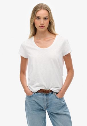 Superdry T-Shirt SUPERDRY STUDIOS SCOOP NECK TEE, Damen, Gr. XXL, optic, Single Jersey, Obermaterial: 100% Seide, unifarben, regular fit normal, Rundhals, Shir
