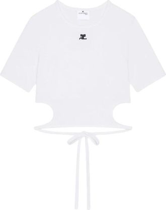 Courr&egrave;ges Ribbon Cut Out Contrast T-Shirt - Dames - T-shirts - Wit - S - Katoen - Tops
