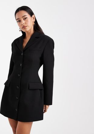Asos Vestito blazer corto nero con sciarpa al collo