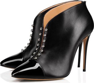 Generic Fashion High Heels Rivet Ankle Boots for Women, Sexy Stiletto Heel Pointed Toe Evening Soirees Dress Shoes, Office Closed Toe Heel Boots,2.5 UK