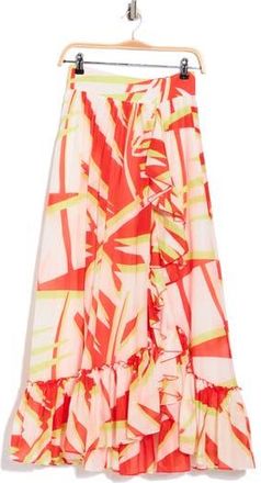 Diane Von F&uuml;rstenberg Pandora Print Cotton & Silk Skirt in Palm Geo Orange Giant at Nordstrom Rack, Size Xx-Small