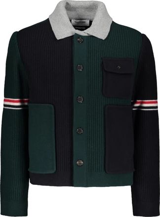 Thom Browne Wollen Cardigan met Tricolore Details - Heren - Vesten - Groen - S - Wol - Truien & Vesten