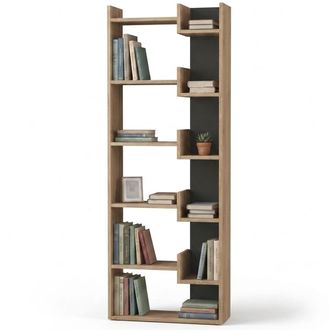Decortie Libreria A 6 Ripiani Quercia E Antracite Scaffalatura Verticale 60.5x22x162.5 Cm
