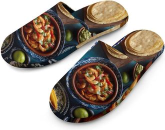 Generic Mexican Inspired Food Variety Cultural Mens Slippers Warm Non-Slip Houes Shose Spa Slipper for Home Bedroom