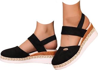Generic Closed Toe Platform Wedge Sandals For Women 2026 Orthopedic Espadrilles Wedges With Elastic Ankle Strap Retro Comfort Platform Wedges Sandal Summer An
