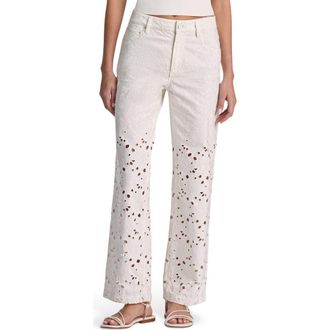 Alice & Olivia Chic High Waist Embroidered Eyelet Jeans in Off White at Nordstrom, Size 27