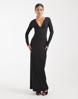 4th & Reckless Vestito lungo nero a maniche lunghe con scollo profondo e vita scesa