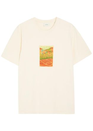 Les Deux Court Printed Cotton T-shirt - White - XL