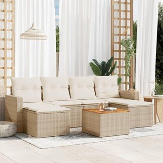 vidaXL Vidaxl - Set Sof&aacute;s De Jard&iacute;n 7 Piezas Y Cojines Rat&aacute;n Sint&eacute;tico Beige