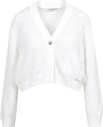 Gran Sasso Cardigan met pailletten van katoen met V-hals - Dames - Vesten - Wit - M - Katoen - Truien & Vesten