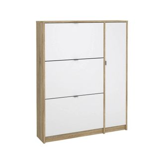 Dmora Zapatero Con Cuatro Aberturas Y Doble Fondo, Color Roble, 98,8 X 123,6 X 24,05 Cm, Con Embalaje Reforzado - Dmora