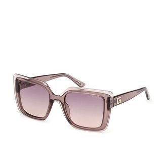 Guess Sunglasses, female, Beige, Size: 52 MM Square Sunglasses with Purple Lenses