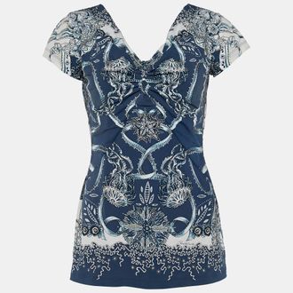 Roberto Cavalli Navy Blue Printed Synthetic Top L