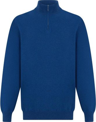 Fedeli Half Zip Sweater - Heren - Cashmere truien - Blauw - 2XL - Kasjmier - Truien & Vesten