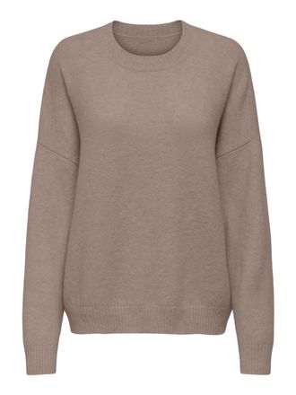 Only Strickpullover ONLY ONLRENE LIFE LS O-NECK CC KNT, Damen, Gr. XL, braun (fungi detail:melange), Strick, Obermaterial: 65% Polyester, 13% Nylon, 13% Po