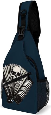 Generic Accordion with Skull Unisex Shoulder Bags Casual Crossbody Chest Bag Sling Backpack for Hiking Cycling Travel