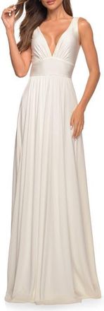 La Femme Empire Waist Gown with Deep V Neckline in White at Nordstrom, Size 18