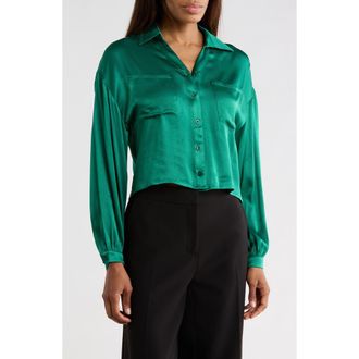 Ciebon Teresa Satin Button-Up Top in Green at Nordstrom Rack, Size X-Small