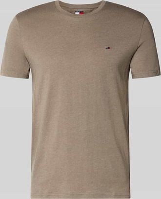 Tommy Jeans Slim Fit T-Shirt aus Baumwoll-Mix Modell JASPE HERITAGE in Taupe Melange, Gr&ouml;&szlig;e XXL