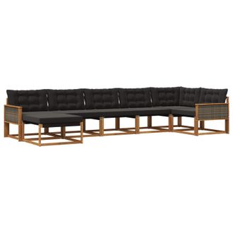 vidaXL Conjunto De Sof&aacute;s De Exterior Con Coj&iacute;n 7 Pcs Natural Y Negro Vidaxl