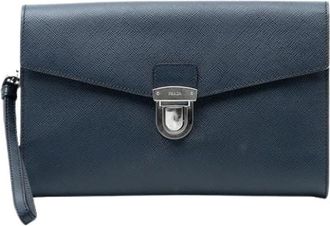 Prada Pre-owned Clutches, female, Blue, Size: ONE SIZE Pre-owned Saffiano Clutch