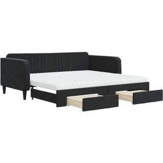 vidaXL Vidaxl - Sof&aacute; Cama Nido Con Cajones Terciopelo Negro 100x200 Cm