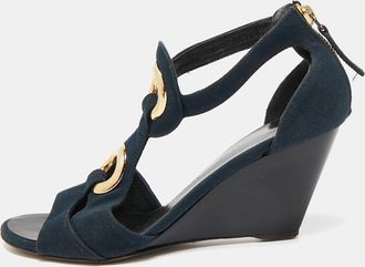 Giuseppe Zanotti Blue Canvas Wedge Sandals