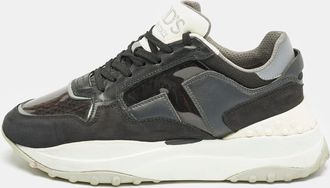 Tod's Tods Black/grey Perforated Leather And Patent Low Top Sneakers