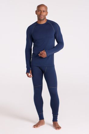 Mountain Warehouse Asgard Mens Merino Top & Pant Set Quick Drying Walking Skiing Activewear Dark Blue - Size Small