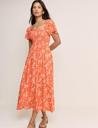 Nobody's Child Orange Floral Bella Midi Dress