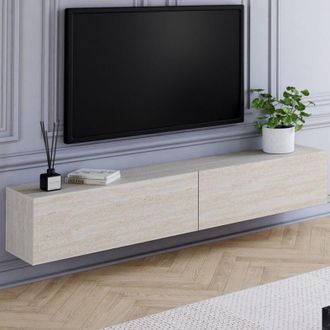 IDMarket Mueble Tv Suspendido Elio 180 Cm Con 2 Puertas De Madera Efecto Travertino