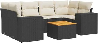 vidaXL Set De Comedor De Jard&iacute;n 7 Pzas Y Cojines Rat&aacute;n Sint&eacute;tico Negro Vidaxl