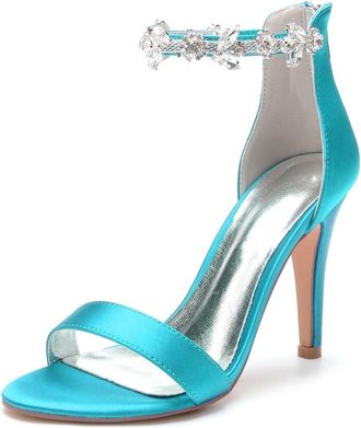 Generic Bridal Satin Wedding Dressy Heels Shoes Womens Bridal Stiletto Heels Sandals Sexy Open Toe Party Pumps 10.5Cm,Blue Green,10 UK