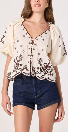 ASTR the Label Lucia Embroidered Balloon Sleeve Top in Cream at Nordstrom, Size X-Small