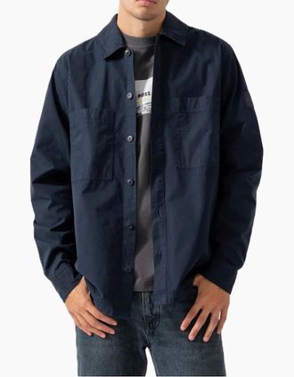HUGO BOSS Mens Collared Neck Long Sleeve Regular Fit Shirt - Navy - Size: Regular/36