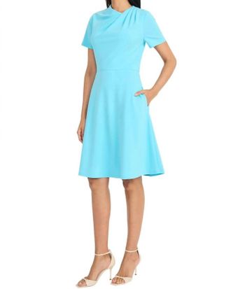 Maggy London Short Sleeve A Line Dress In Blue Curacao