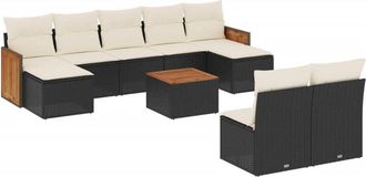 vidaXL Vidaxl - Set De Sof&aacute;s De Jard&iacute;n 10 Pzas Cojines Rat&aacute;n Sint&eacute;tico Negro