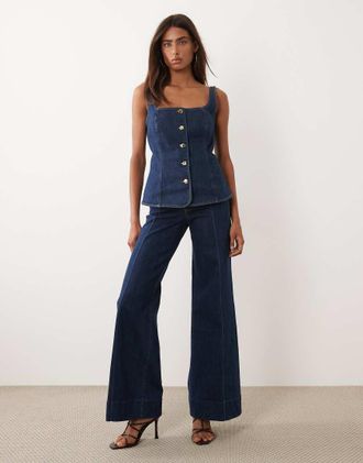 Good American Good Waist - Jeans a palazzo lavaggio blu scuro in coordinato-Blu navy
