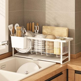OEM Escurridor De Platos De Acero Inoxidable De Doble Capa Para Encimeras De Cocina Con Soporte Para Cubiertos -crezuo