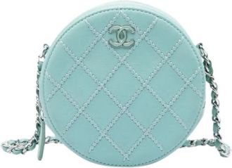 Chanel Pre-owned Quilted Crossbody Bag - Dames - Vintage Schoudertas - Blauw - ONE Size - Leer - Vintage
