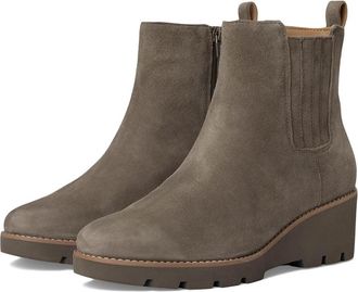 Vionic Aria Boots WoStone Gray Suede Side Zip Wedge Heel Bootie GAL529