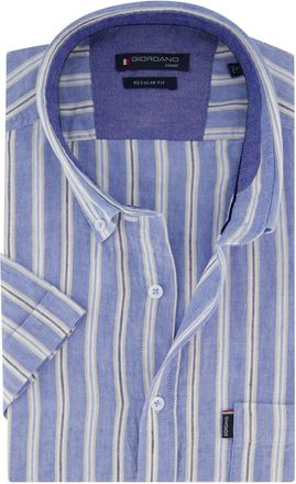 Giordano Blauw overhemd katoenblend Giordano korte mouwen met strepen
