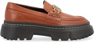 Hogan Bruine leren mocassin met metalen accessoire - Dames - Loafers - Bruin - 39 EU - Schoenen