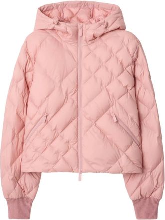 Burberry Check-stitch nylon Delley puffer jacket - women - Nylon/Calf Leather/Nylon/Down/Feather - L - Pink