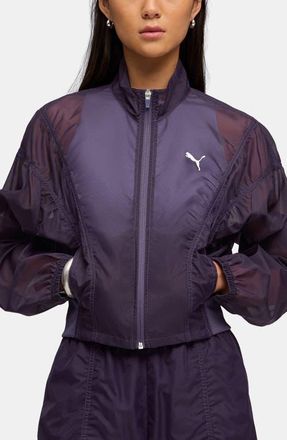 Puma Dare To Water Repellent Sheer Woven Jacket in Deep Plum at Nordstrom, Size X-Large