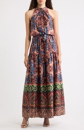 Julia Jordan Print Sleeveless Tiered Maxi Dress in Blue Rust at Nordstrom, Size 16