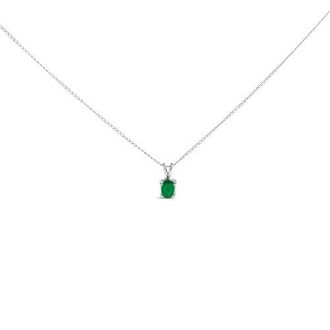 House of Brilliance 14K Gold 6x4MM Oval Shaped Gemstone Solitaire Pendant Necklace in Green Emerald | White at Nordstrom