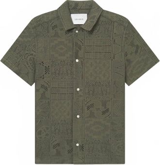Les Deux Mens Hector Lace Short Sleeve Shirt In Olive Night